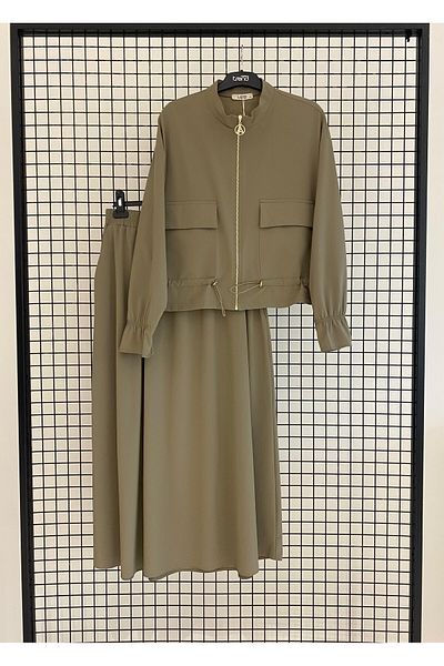 Armine Trendy Zippered Colombia Fabric Double Suit with Pocket and Sleeve Detail