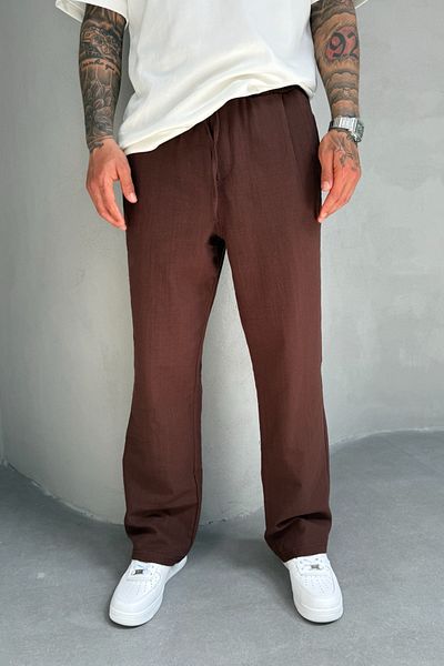 MADZEYMODA Мъжки ленени панталони с кафяви шарки KE-7014