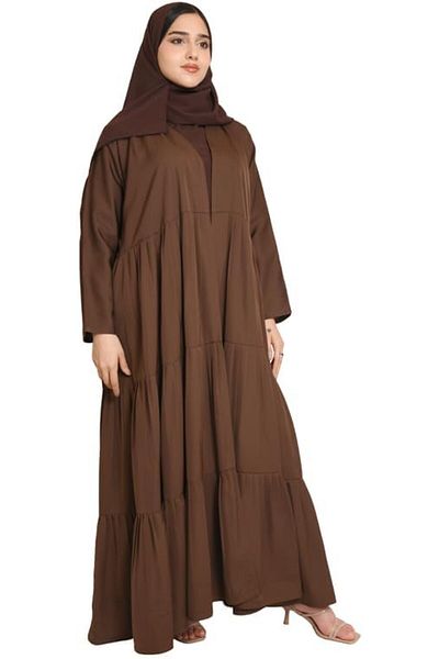 HAWRAA Abaya Quarter Cloches in Brown with Pleats