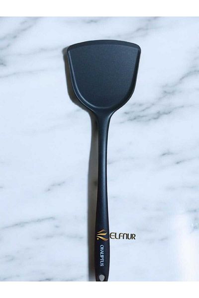 elfnur Hard Tip Heat Resistant Silicone Colander Spatula Ladle Spoon Set 4Pcs Black