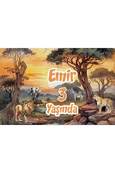 Reysa Tasarım لافتة عيد ميلاد تحت عنوان سفاري - غروب الشمس والحيوانات 50x70 سم