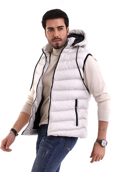 B.HE.Z Men's Gel Padding Cross Model Zippered Hooded Inflatable Vest with Inner Pocket