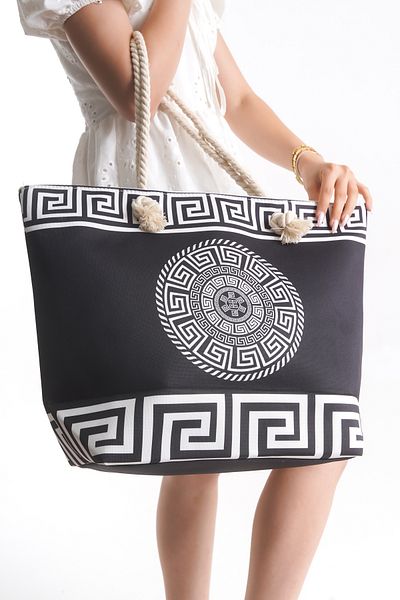Solo Bag Дамска плажна чанта с цип, сламена, мека въжена шарка, ежедневна чанта за пикник