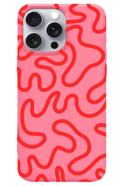 WANNA PROTECT iPhone 16 Pro Max Pembe İçi Kadife Abstract Desenli Silikon Tel...