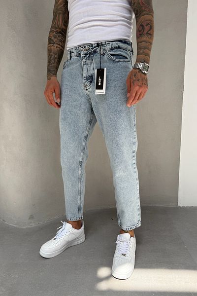 MADZEYMODA Ice Blue Boyfriend Mold Snow Wash Ύφασμα τζιν Ανδρικό τζιν παντελόνι KE-420