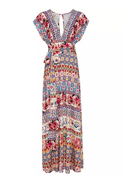 Şans Women's Large Size Colorful Back Detailed Long Colorful Dress 65n26504