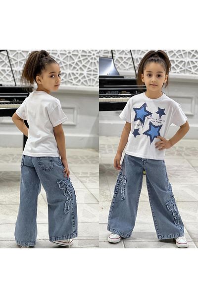 yns coolstar sezon nou copil de sex feminin broderie fundă ONE PIECE JEANS pantaloni blugi