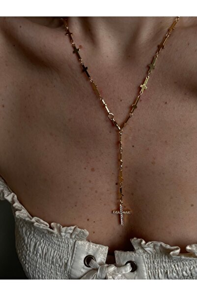 Rossetto Atelier قلادة Y مع سلسلة صليب ذهبي
