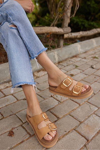 ANGELİNA JONES Papuci de damă VIOLA TABA NUBUCK din piele naturală