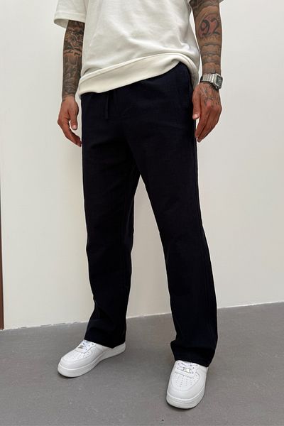 MADZEYMODA Black Baggy Fit Men's Linen Trousers Ke-7014