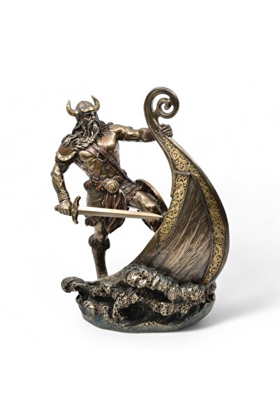 AYDINARTSHOP Veronese Viking Savaşçısı Heykeli – Bronz Görünümlü El Yapımı Mi...