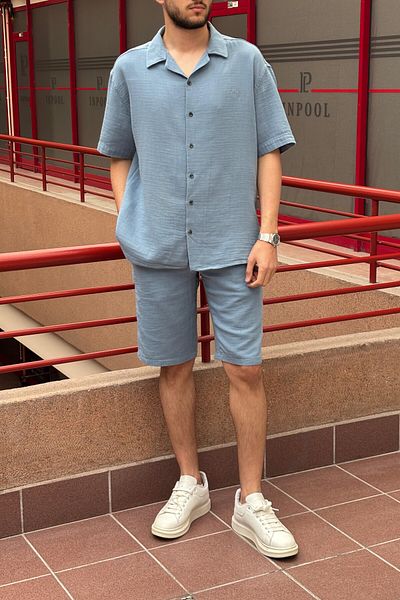 inpool Male, Apash Collar, Summer, 100% Cotton, Muslin Weaving, Top-Down Suit G14-303