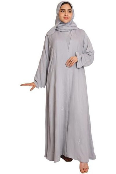 HAWRAA Light Blue Wrap Abaya with Bright Embroidery