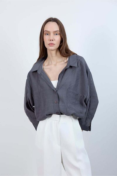 Perry 4612 Cămașă oversize cu umăr dezactivat Antracit