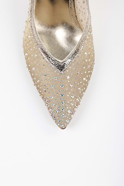 Shoeberry Γυναικεία παπούτσια Stan Gold Glitter με χοντρό τακούνι