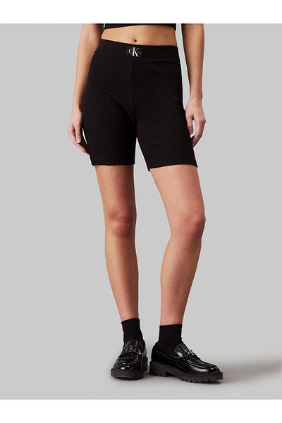 Calvin Klein Women Black Woven Label Rib Shorts