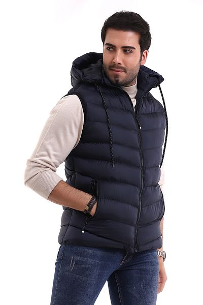 B.HE.Z Men's Gel Padding Cross Model Zippered Hooded Inflatable Vest with Inner Pocket