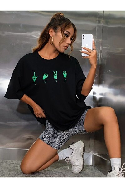 Jose Clothing Tricou imprimat cu mânecă scurtă cu croială supradimensionată