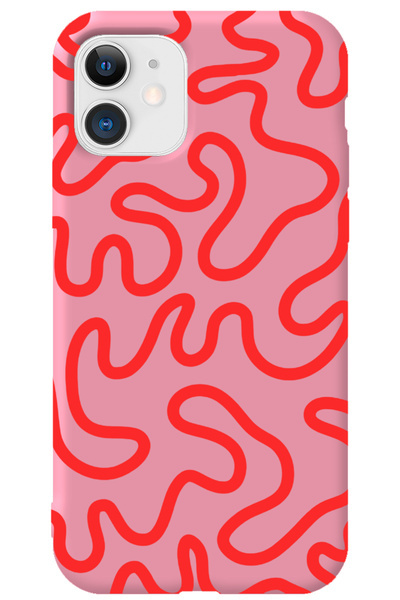 WANNA PROTECT iPhone 11 Pembe İçi Kadife Abstract Desenli Silikon Telefon Kılıfı