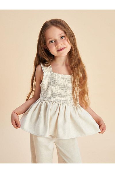 LC Waikiki Lcw Kids Linen Look Girl's Blouse and Pants 2 Piece (S5)