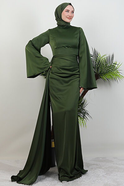 GİZ AGİYİM Βραδινό φόρεμα από σατέν χακί γιασεμί