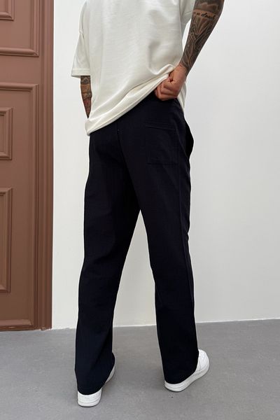 MADZEYMODA Black Baggy Fit Men's Linen Trousers Ke-7014