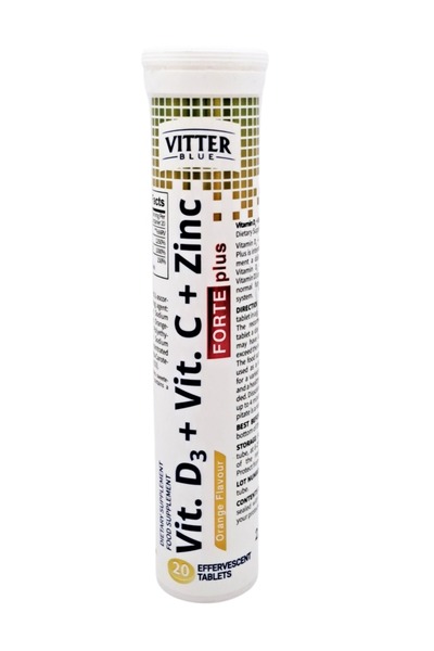 VITTER BLUE أقراص فوارة فيتامين د3+ج+زنك بنكهة البرتقال، 20 قرصًا