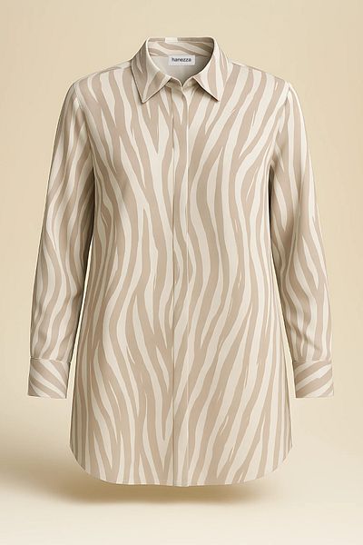 Hanezza " Savanna Stripe " Patterned Viscose Tunic |   Plus Size Cotton Shirt