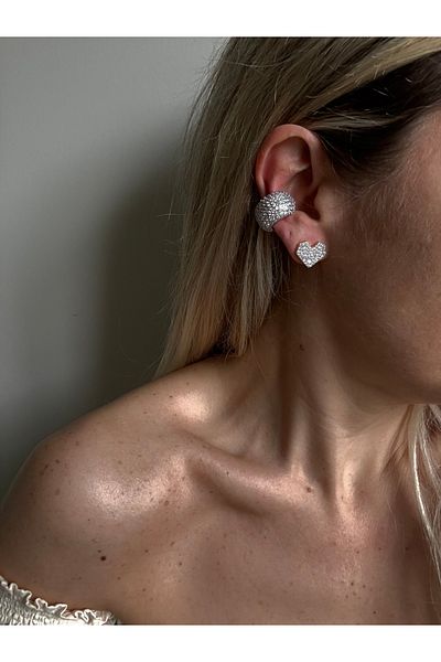 Rossetto Atelier Steel Silver All Stone Heart Earrings