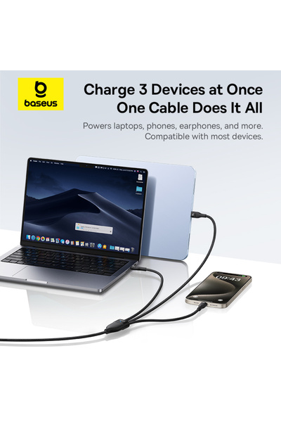 Baseus Flash Series 3 100W One-for-three Fast Charging Cable Type-C to C+C+C - 480Mbps