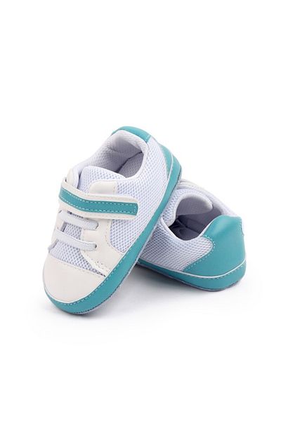 Superbaby Adidasi sport pentru bebelusi albi cu insertii turcoaz
