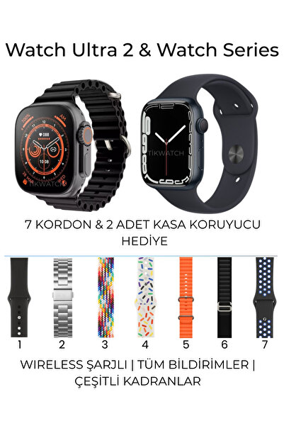 TİKWATCH Watch Ultra 2 ve Watch Series İkili 7 Kordonlu Akıllı Saat Seti Hediye Kasa Koruyuculu