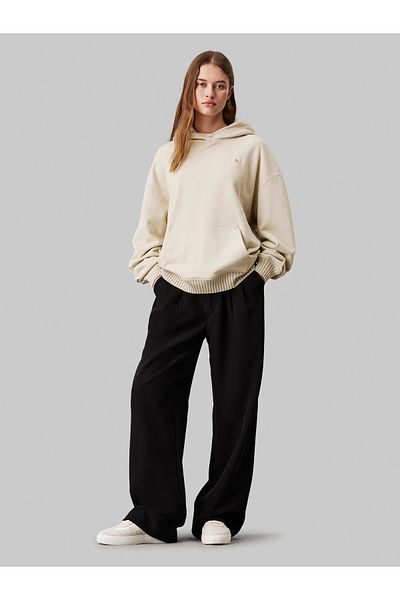 Calvin Klein Calvin Klein Women Beige Woven Label Peached Pullover Hoodie