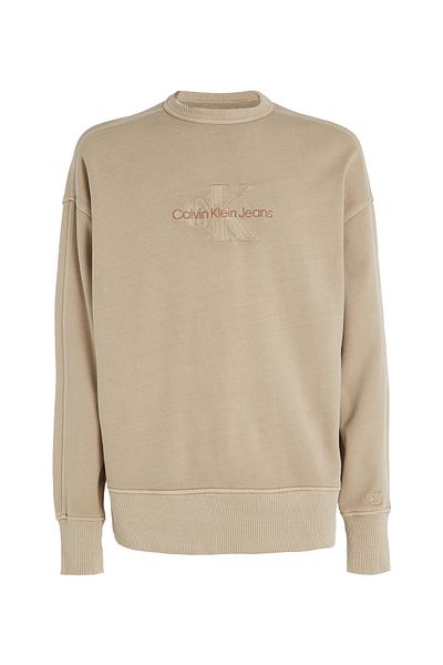 Calvin Klein Men Brown Mineral Dye Crew Neck Hoodie
