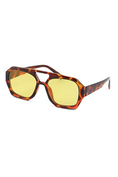 Angel Eyes Rectangular Design Leopard Frame Yellow Glass Women Sunglasses Vehla