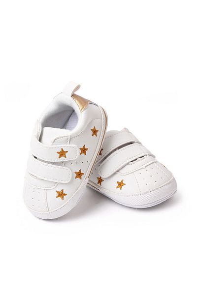 Superbaby Adidasi albi cu stelute aurii brodate