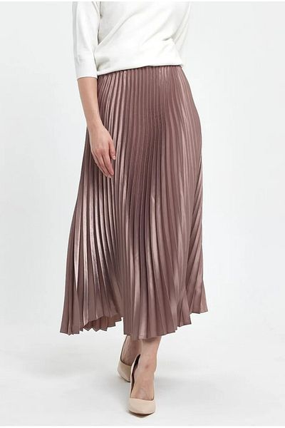 Stil Sepeti Fusta lungă plisată cu talie elastică ascunsă pentru femei Dusty Rose ST- 100078641