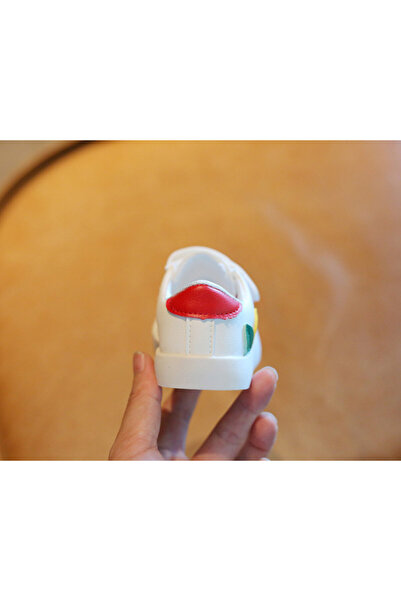 Superbaby White sneakers with red star and colorful leaves