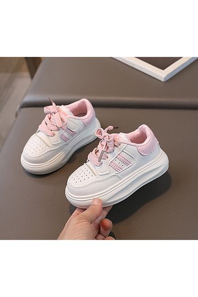 Superbaby Adidasi albi cu dungi roz pentru fetite - Glamy