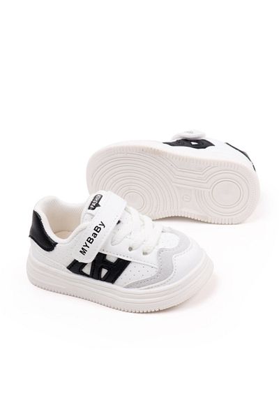 Superbaby Adidasi albi cu insertii negre pentru copii - MyBaby