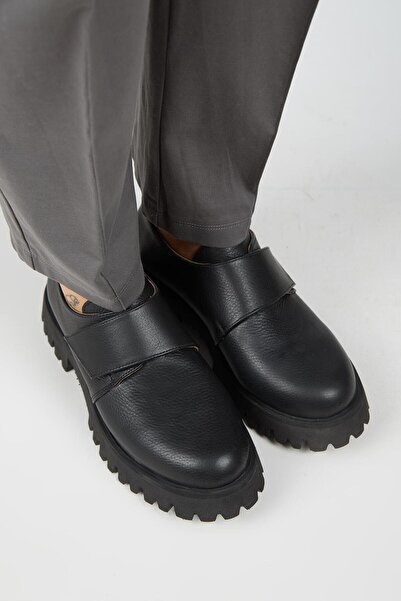 Manijero Mimi Women's Leather Velcro Genuine Leather Black Shoes