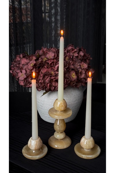 marbeliastudio 3'lü Dekoratif Mermer Şamdan