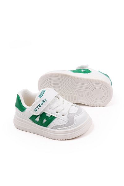 Superbaby Adidasi albi cu insertii verzi pentru copii - MyBaby