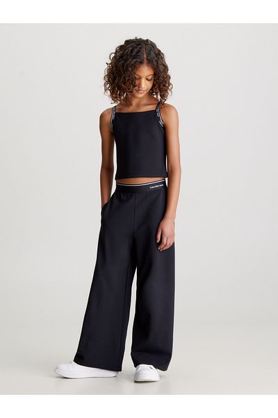 Calvin Klein Girls Black Logo Tape Wide Leg Sweatpants