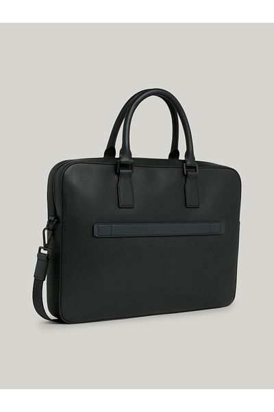 Tommy Hilfiger Men Black Saffiano Slim Laptop Bag