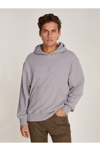 Calvin Klein Calvin Klein Men Gray Embroidered Box Pullover Hoodie