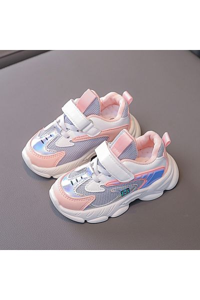 Superbaby Adidasi gri sidefat cu roz