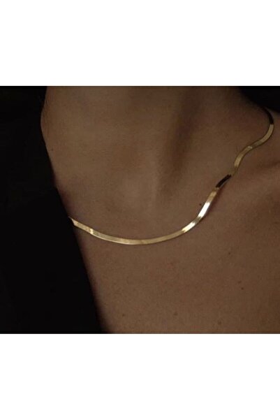 Ervalina Çelik İtalyan Kolye - Altın Rengi Ezme Modeli Trend