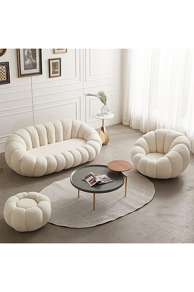 MAPLE HOME DECORATION Maple Home Lamb Fleece Sofa Set Modern Nordic Flower Minimalist Style Sofa For Living Room