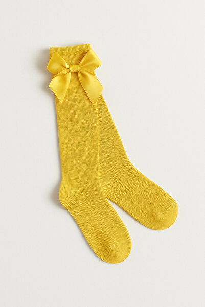 nacar çarşı Жълти чорапи до коляното с панделка и лента за момичета
